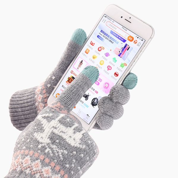 

five fingers gloves thickened knitted for women girl touching screen fashion deer pattern sweet and lovely autumn winter warm wool 220920, Blue;gray
