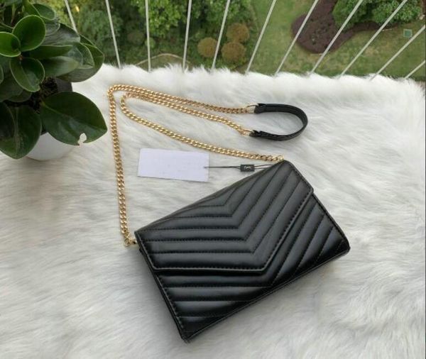 

Women 5A Cowhide Handbags top sheepskin caviar metal chain gold Handbag Genuine Leather bag Flip cover diagonal Shoulder Bags, Black