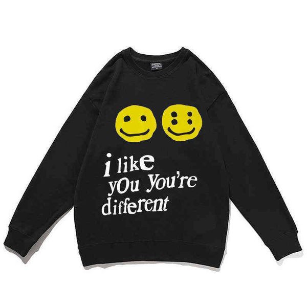 

men's hoodies sweatshirts 19ss cpfm xyz sweatshirt graffiti smile face cpfm.xyz w.w.c.d i like you hip hop pullover cpfm men women swea, Black