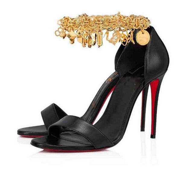 

perfect summer gourmi sandals shoes women pumps golden gourmette chain high heels arty wedding dress lady sandalias eu35-43211f, Black