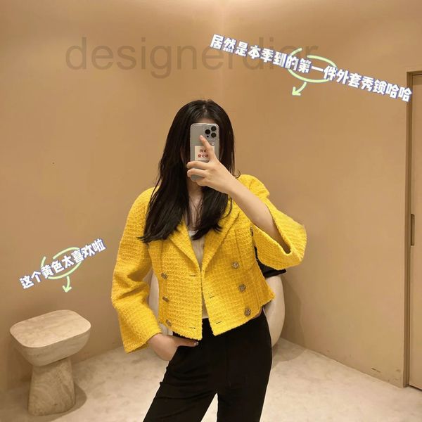 

women's jackets designer spring and summer 2022 new wool blend double breasted yellow silk lapel coat 9405 py5o, Black;brown