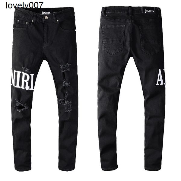 

men's jeans amirs autumn and winter men's jeans with holes, Blue