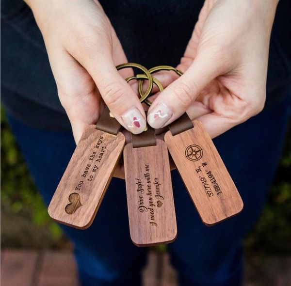 

keychain pu leather metal keychain wooden square car keyring personalized pendant beech wood carving decoration thanksgiving fathers day gif, Silver