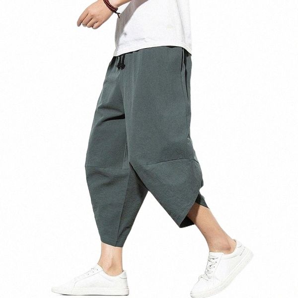

men's thermal underwear summer cotton harem pants men casual hip hop trousers drawstring cross bloomers calf-length joggers streetwear, Black;white