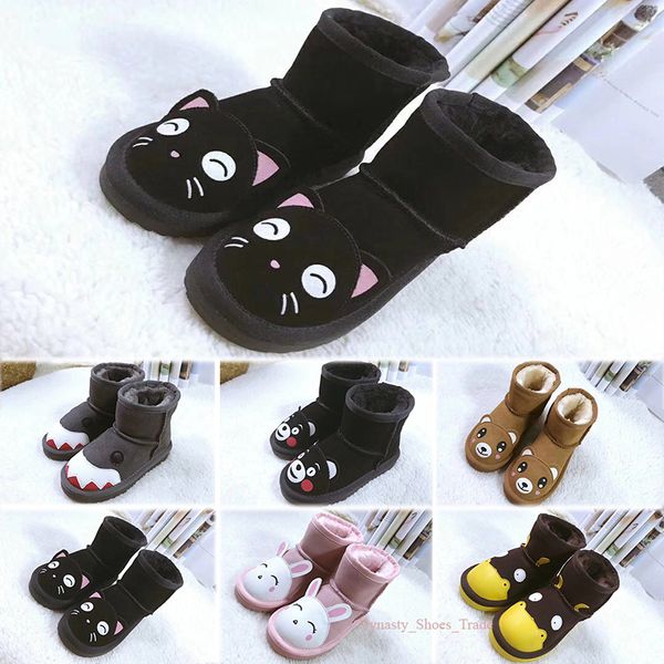 

snow boots girls boots winter shoes girl fur kids rubber children leather cotton shoes245s, Black