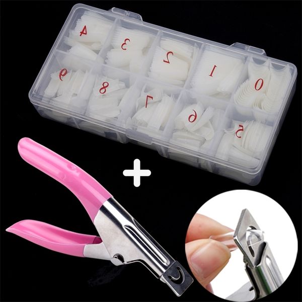 

false nails 500pcsbox clear false nail tips artificial capsule with nails cutter coffin french full cover fake fingernails manicure tools 22, Red;gold