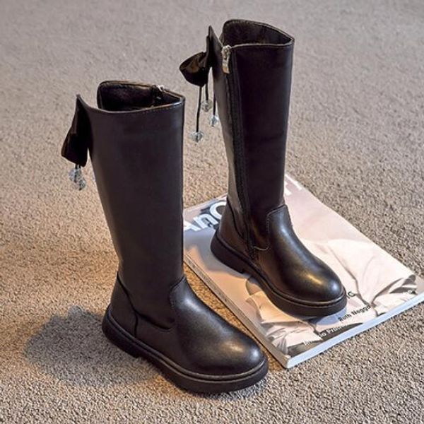 

boots fashion children for girls high long kids autumn winter european style motorcycle waterproof snow 220921, Black;grey
