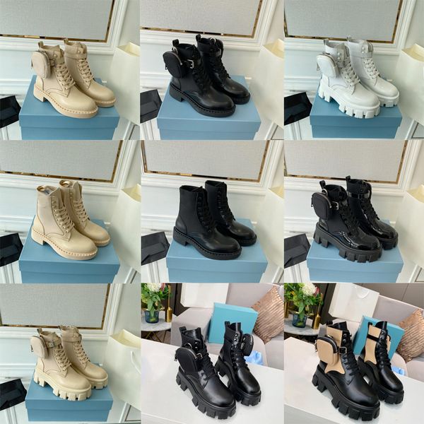 

women fashion designer monolith leather and nylon fabric boots woman pocket booties genuine leather lace up ladies ankle winter autumn sneak, Black