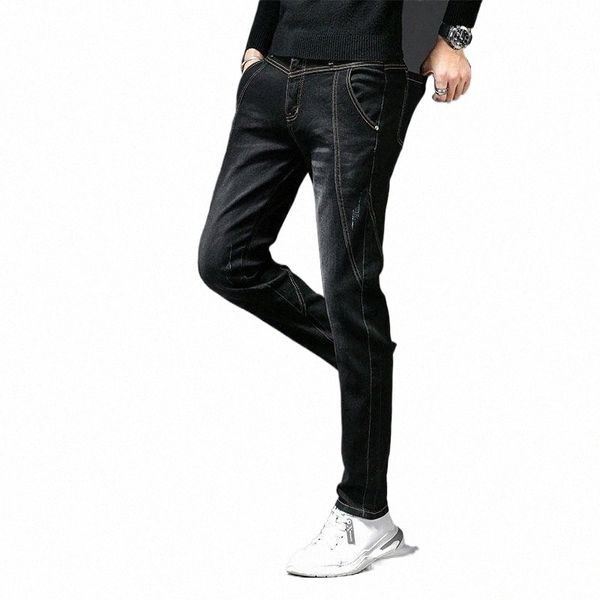 

men's jeans kolmakov 2021 winter men trendy slim black gray pencil pants elastic skinny trousers male 27-361 o2l3#, Blue