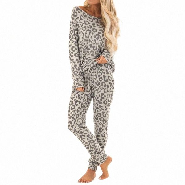 

2pcs women tracksuit leopard print pants sets leisure wear lounge suit hoodies sweatshirt long casual suits women's tracksuits b9kt#, Gray
