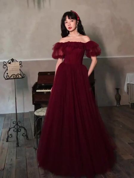

burgundy evening dress long prom gowns strapless lace-up back, Black;red