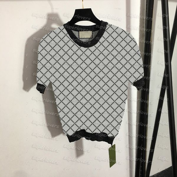 

luxury womens knits fashion short sleeve knit round neck knit tees, White