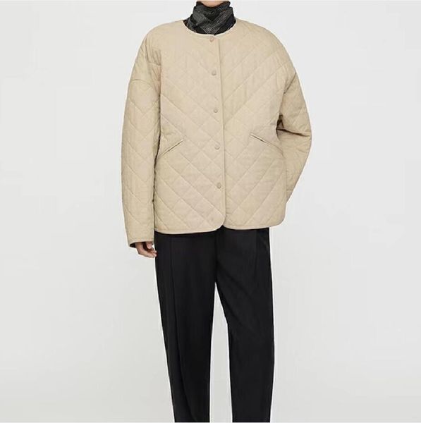 

2022 autumn and winter women's jackets quilted cotton jacket tote-me classic light hay rhombus loose silhouette bread jac-ket cot-ton j, Black;brown