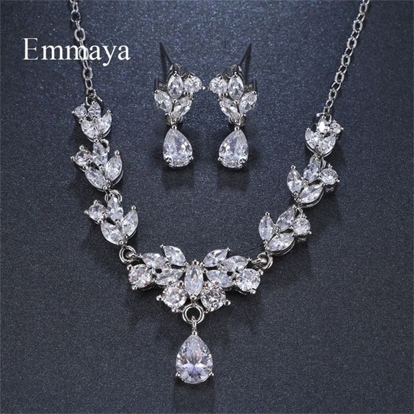 

other jewelry sets emmaya brand gorgeous charm flower shape white gold aaa cubic zircon crystal earrings necklace set for women bride jewelr, Silver