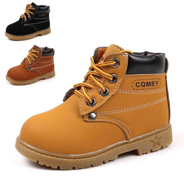 

boots autumn winter children ankle boots girls fashion boys plush snow motorcycle lace up rome kids sport shoes 220921, Black;grey