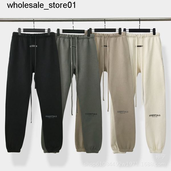 

men's pants essential reflective drawstring casual pants plush, Black