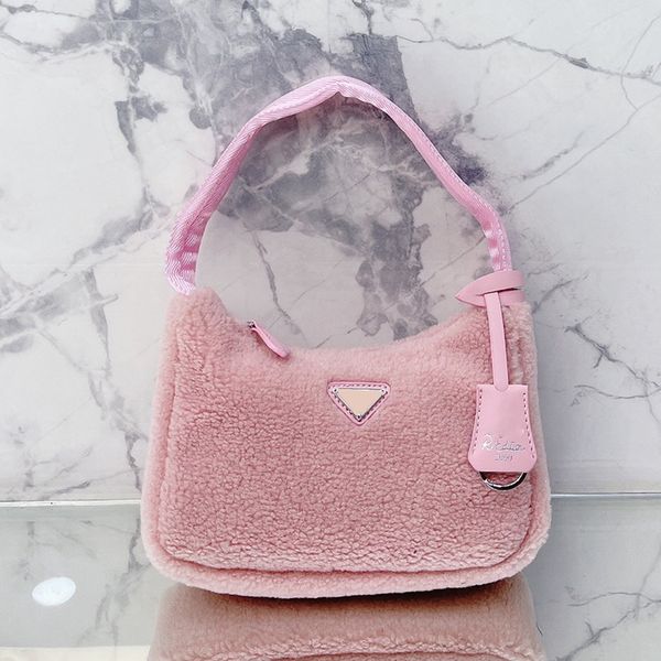 

hobos clutch bags axillary shoulder bags plush handbag underarm wallet soft lambhair messenger bag triangle hardware fashion letters nylon i