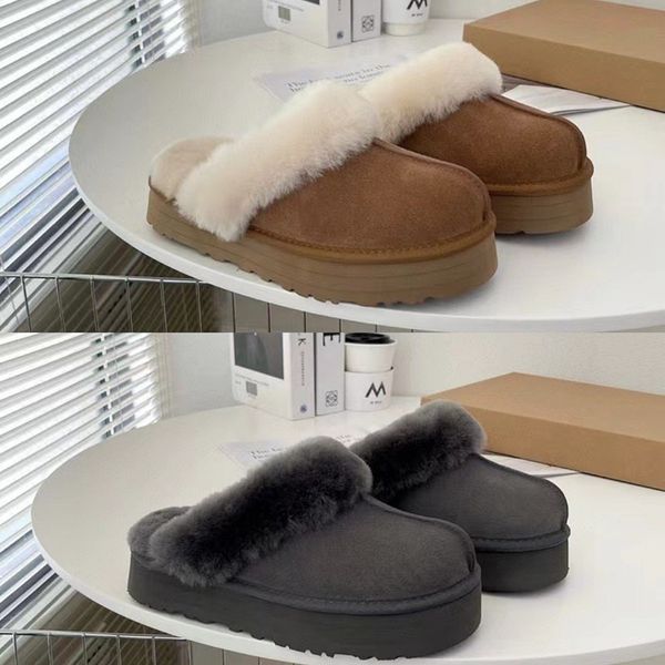 

slippers designer australian platform half slipper suede shearling scuffette ii sandal boots woman classic chestnut faux fur slides fluff fu, Black