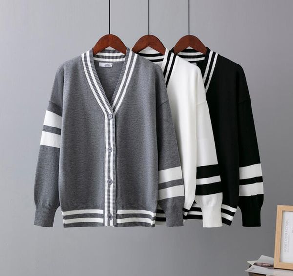 

women's sweaters luxury fashion designer bee embroidery cardigan single breasted contrast color button knitted sweaters, White;black