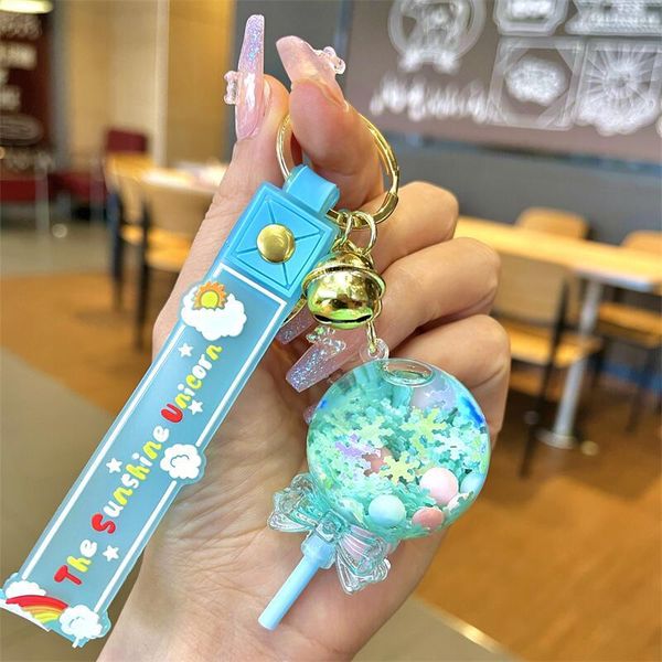 

keychains cartoon oil lollipop ocean bell five pointed star petal acrylic sequins key chain car keyring pendant wholesale creative small gif, Silver