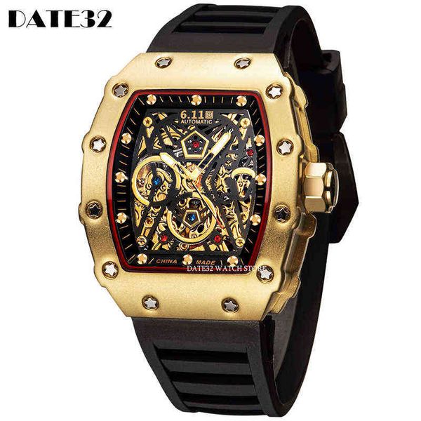 

wristwatches automatic mechanical watch luxury men hip hop man gold dragon eagle skeleton watches male tonneau clock hombre relogio masculin, Slivery;brown