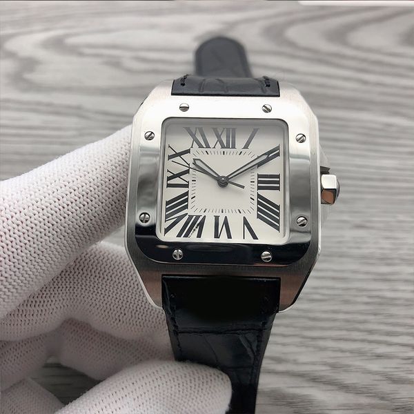 

Men's luxury watch white square dial 40mm sapphire crystal glass Roman numeral time mark folding clasp automatic watch