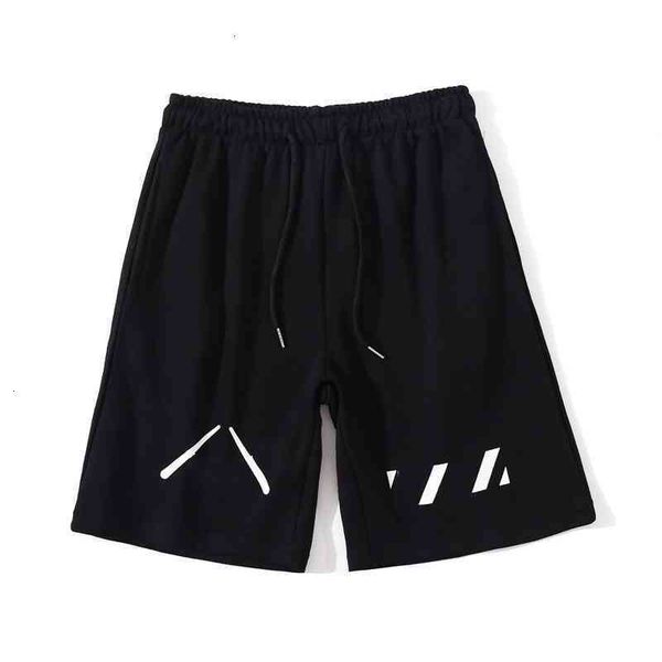 

off summer new line plastic strip slogans arrow men's and women's shorts striped terry casual capris mother of printing, White;black