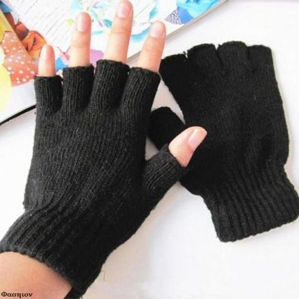 

five fingers gloves fashion black short half finger fingerles knit wrist glove winter warm workout for women and men 220920, Blue;gray