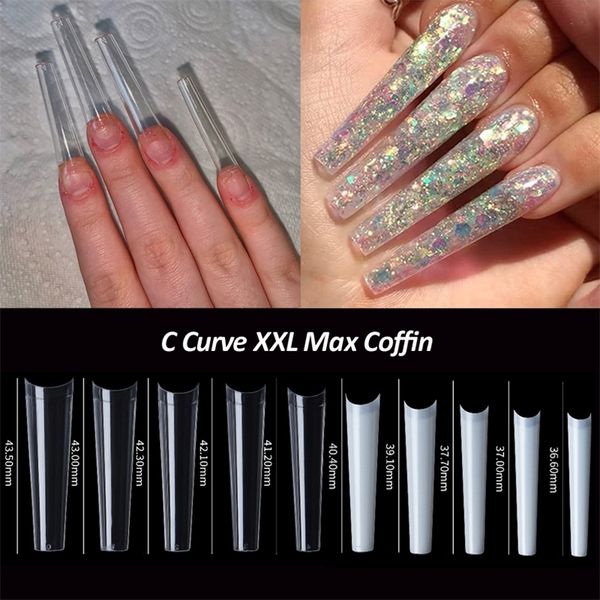 

false nails 500 pcsbag c curved xxl max coffin false nail tips professional french long straight acrylic nails tip artificial salon supply 2, Red;gold