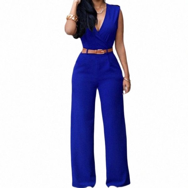 

women's jumpsuits & rompers summer women v-neck wide leg pants solid color high waist sleeveless with belt bodysuit 6 colors y8 n1ex#, Black;white