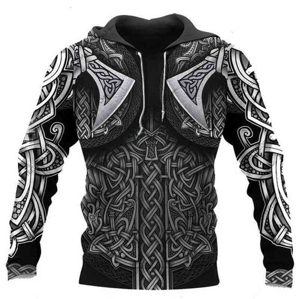 

men's hoodies sweatshirts men's autumn hoodie cool viking symbol crusader printed 3d cosplay refine pattern sweatshirts street sty, Black