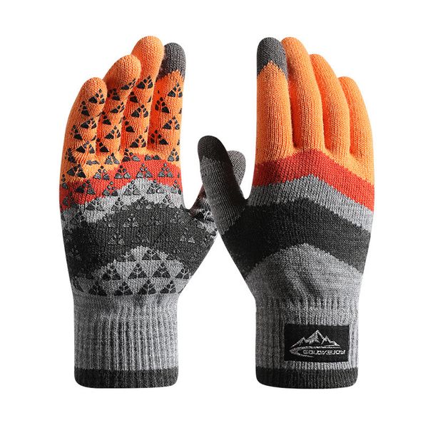 

five fingers gloves winter knit men women fashion warm fleece cycling personality windproof triangular non slip touchscreen wool 220920, Blue;gray