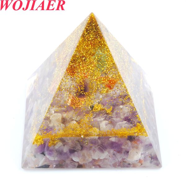 

healing rose gold wire orgone pyramid stone natural gravel resin energy generator for meditation reiki balancing bo935, Black