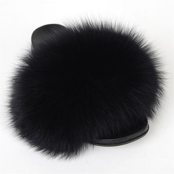 

slippers fur women fluffy plush flip-flops summer high-end business casual outdoor flat ladies sandals 220921, Black