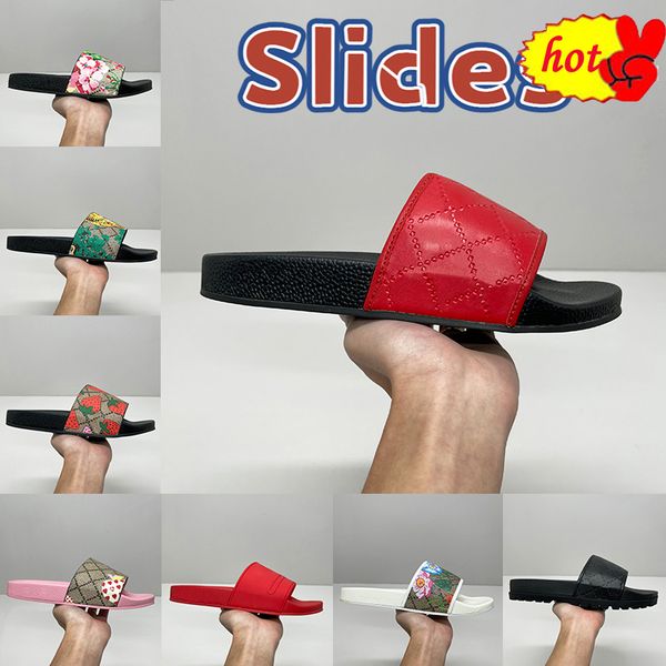 

with box designer slippers slides luxury shoes mens womens classics summer sandals beach slide flat platform sandal flowers printing leather