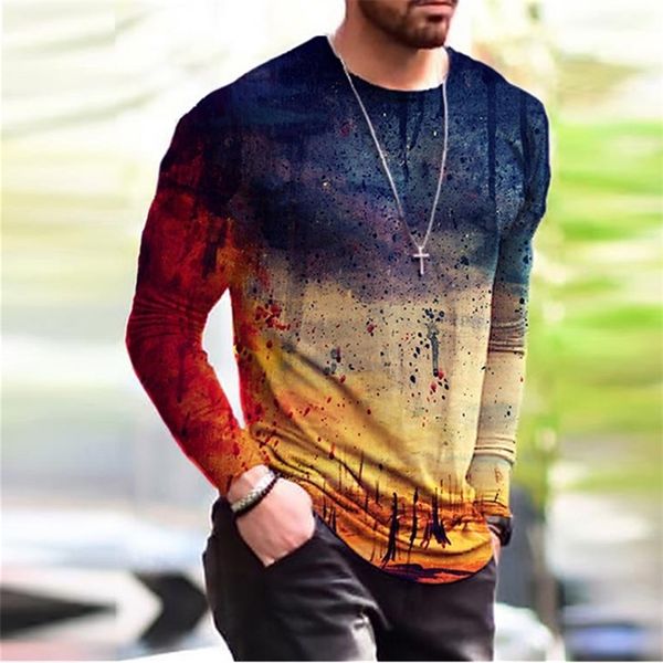 

men's t-shirts xs-6xl plus size men's clothing fashion t-shirts autumn long sleeve tie-dye gradient street tee 3d printing oversiz, White;black