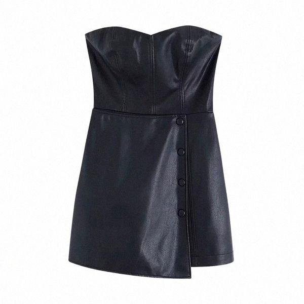 

women's jumpsuits & rompers womens strapless pu leather playsuit female short jumpsuit faux and 2021 o5q7#, Black;white
