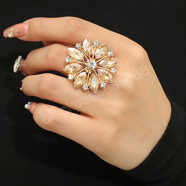 

korean exquisite snowflake open ring for women girl temperament champagne crystal wedding band ring female party jewelry, Silver