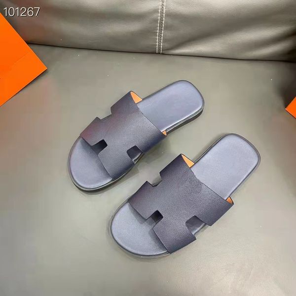 

2022 boys fashion paris luxury designer men's slipper heritage calfskin sandals izmir h flip flop men large, Black