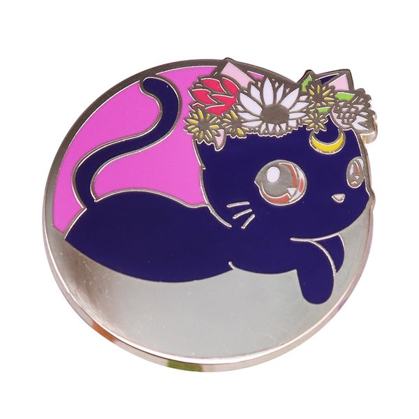 

cats enjoy relaxing with flowers on heads pin brooch badges, Blue