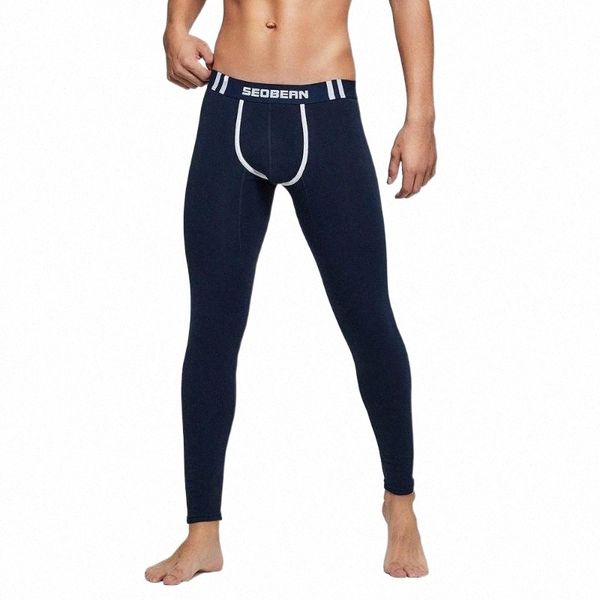 

men's thermal underwear seobean cotton slim leggings underpants tights warmer pants winter wear sleep bottoms g5md#, Black;white