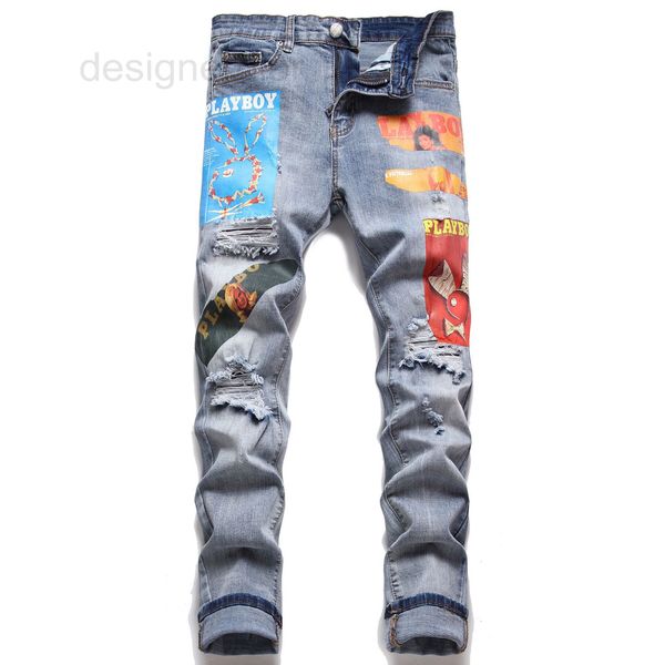 

men's jeans designer 2021 denim cotton ordinary middle waist youth micro elastic blue trousers casual jeans dqxr