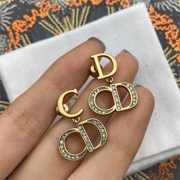 

charm design jewel ornament charm earring new female earrings with diamond letters temperament red 925 silver needle light luxury, Golden