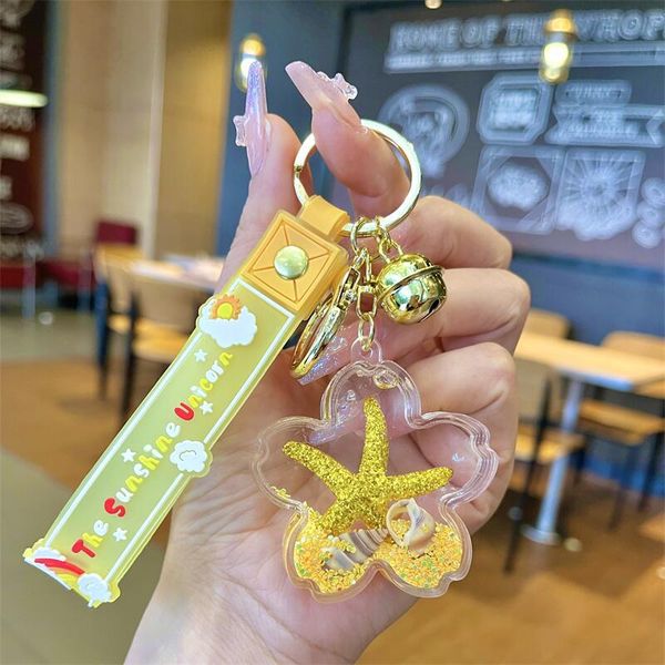 

keychains cartoon oil lollipop ocean bell five pointed star petal acrylic sequins key chain keyring pendant wholesale creative small gifts t, Silver