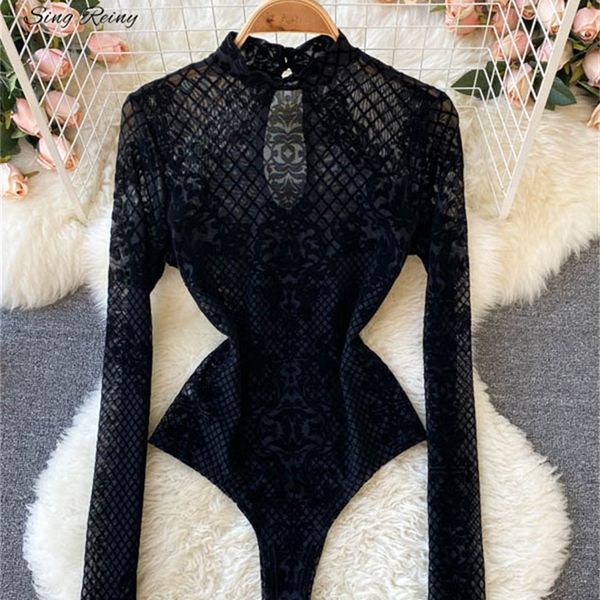 

women's jumpsuits rompers singreiny women backless fashion korean bodycon summer chic streetwear flocking slim bodysuit 220921, Black;white