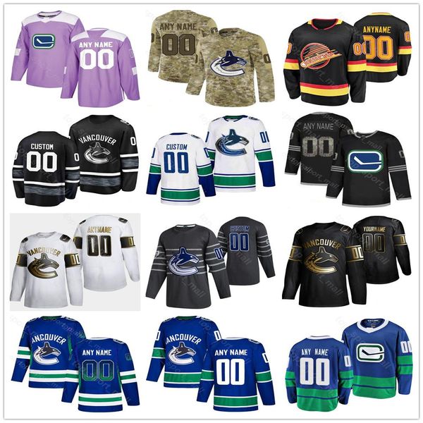 

hockey jersey vancouver canucks jersey mens women kid alexander edler stecher quinn hughes antoine roussel henrik sedin nikolay tanev hockey, Black