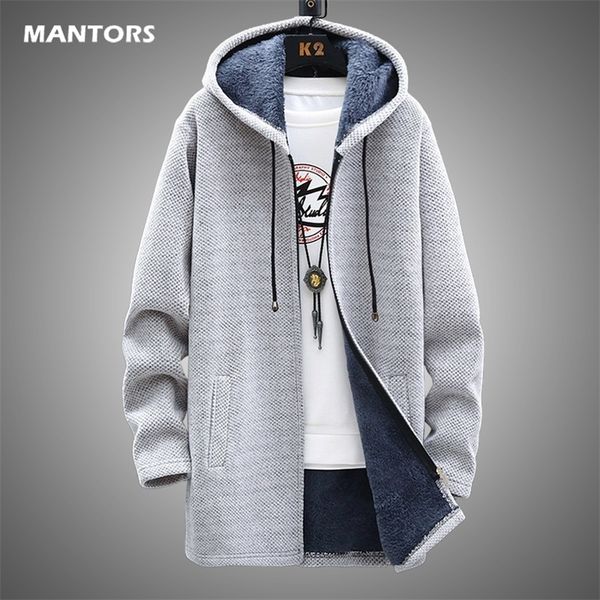 

men's sweaters men fleece cardigan winter jacket slim long hooded thick warm coat mens clothing 220920, White;black