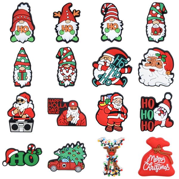 

1pcs pvc christmas shoe decorations cartoon santa claus elk cute croc charms accessories kids christmas holiday party gifts, White;pink