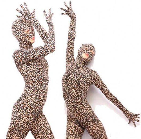 

lycar spandex catsuit costumes leopard costume animal zentai full body cosplay jumpsuit open eyes mouth 3-ways back zipper, Black