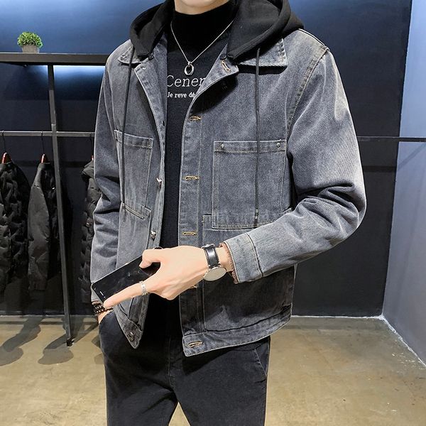 

men s jackets british style men hooded denim jackets male fashion business leisure cowboy coat man thickening warm jacket 220921, Black;brown